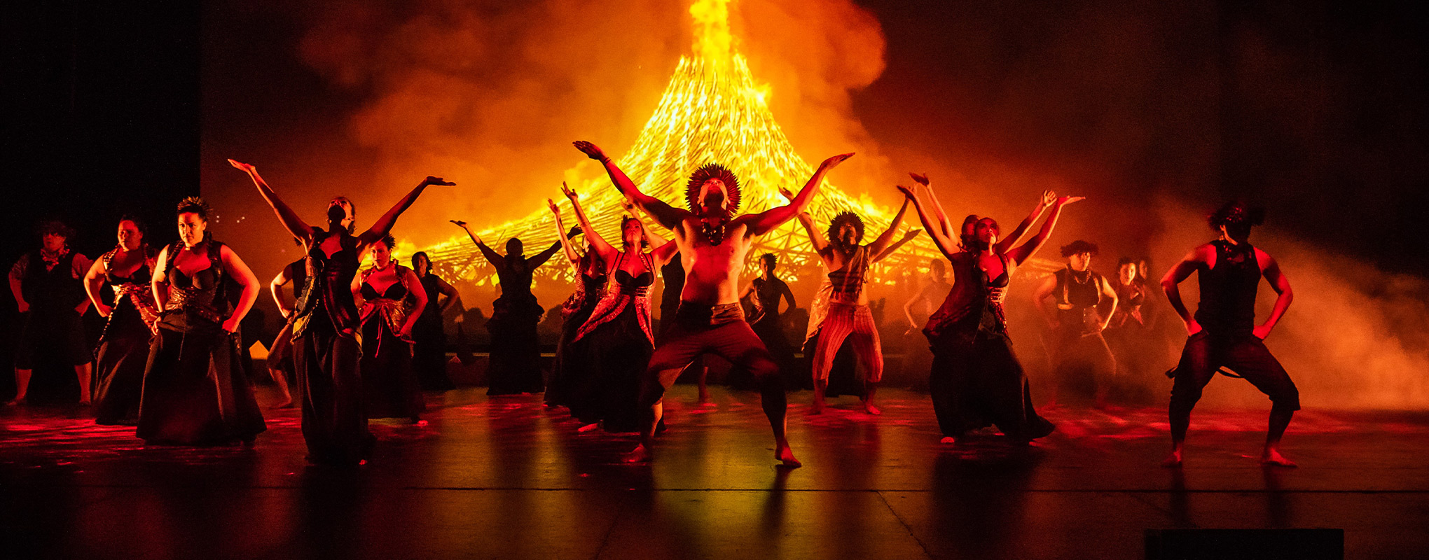 SF State Magazine features hula dancers in front of volcano